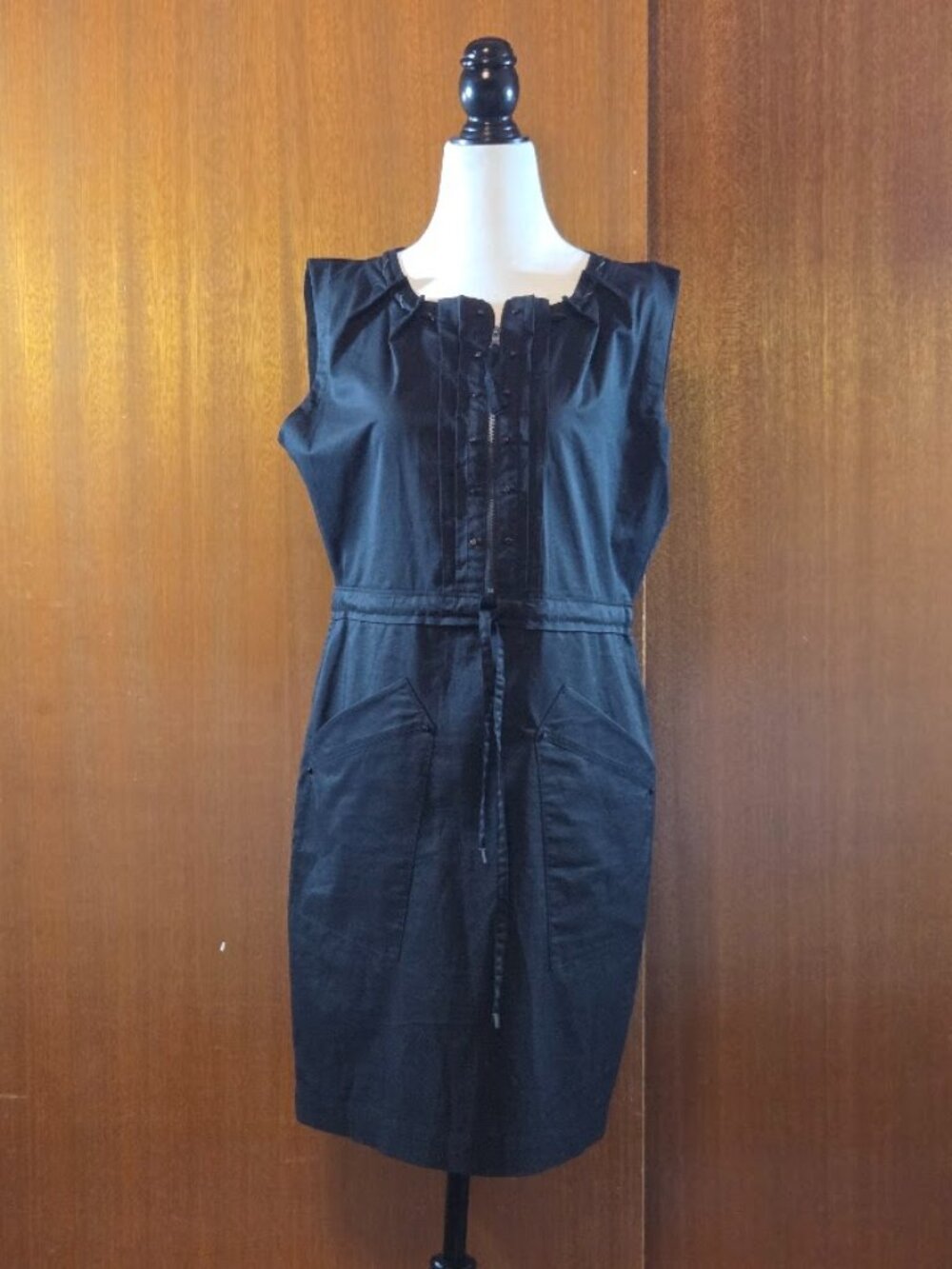 Elie Tahari Black Cotton Blend Utility Drawstring Zipper Dress - Size 2